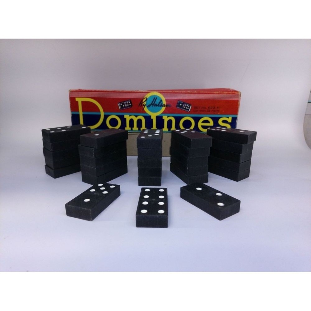 HALSAM Dominoes No.623-H Double-Six Set 28pcs Black Wood‎ with Box &amp; Rules